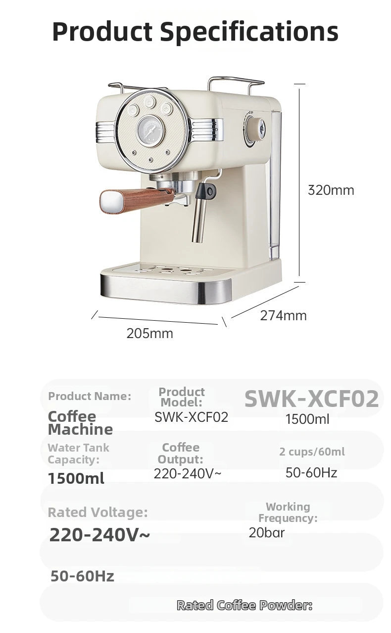 Espresso Coffee Machine Semi-Automatic Home & Office Coffee Maker 20Bar Pump Pressure with Milk Frother Perfect Gift for Coffee