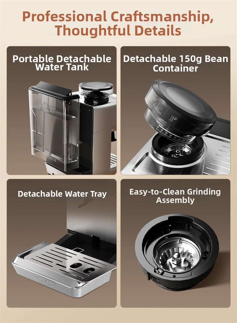 Home Espresso Machine with Grinder, 20Bar Pressure, Dual Temperature Control for Hot/Cold Brew, Compact Semi-Automatic Coffee Ma