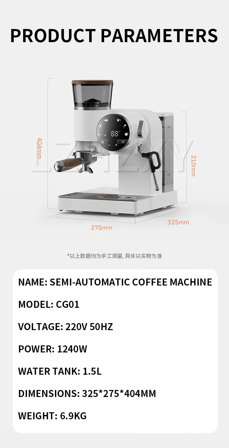 2-in-1 Coffee Machine, 220V Espresso Machine, Adjustable Grind Settings, with Grinder and Milk Frother, Espresso Machine