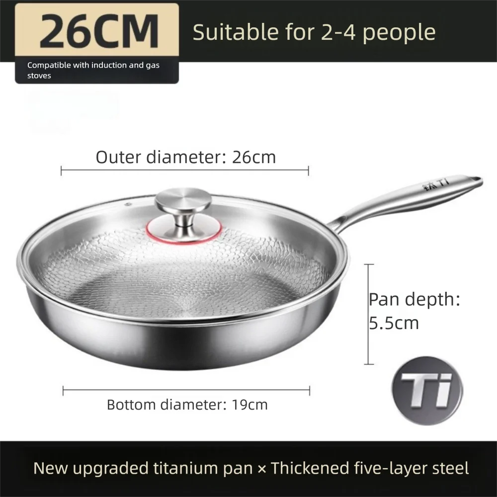 26/28/30/32cm Titanium Frying Pan Uncoated Non Stick Steak Frying Pan Thickened Fish Scale Hammer Pattern Kitchen Cookware