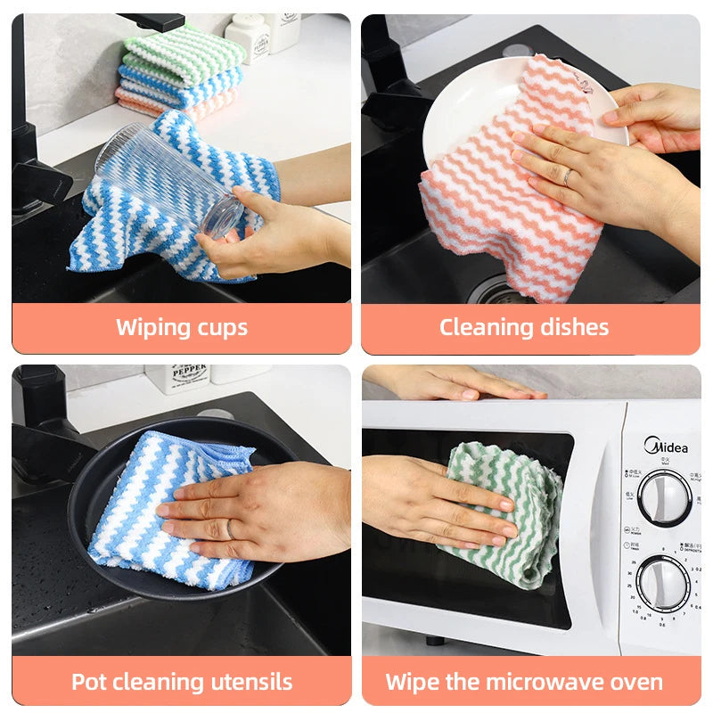5pcs/10pcs Kitchen Dishwashing Cloth Superfine Fiber Water Absorbent Cleaning Cloth Multipurpose Household Cleaning Tools
