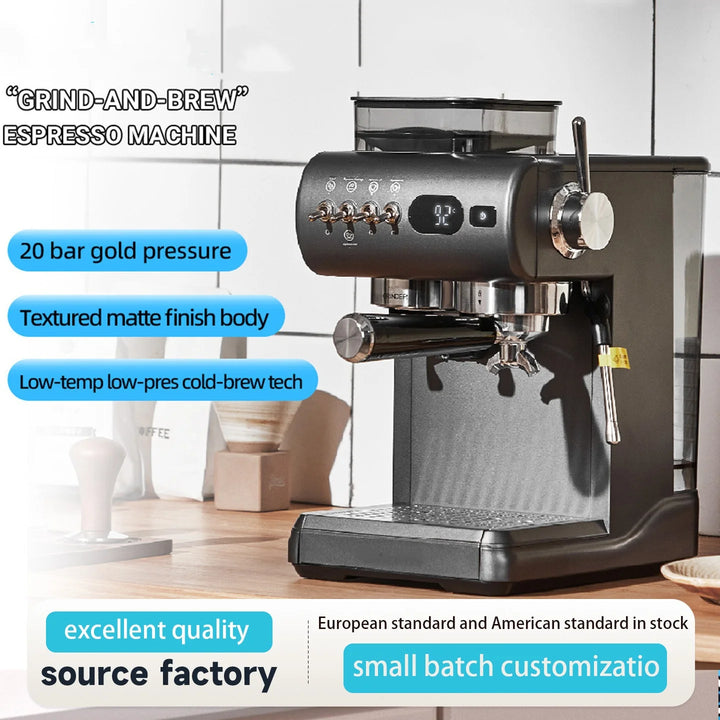 Semi-Automatic Espresso Machine with Built-in Grinder, Hot & Cold Dual Brew System with Steam Milk Frother, Compact Home Barista