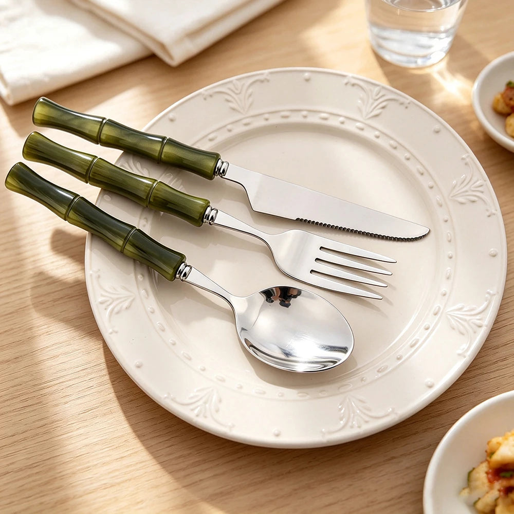 4Pcs Blue Silver Acrylic Handle Dinnerware Knife Fork Spoon Set Stainless Steels Cutlery Set Western Home Kitchen Flatware