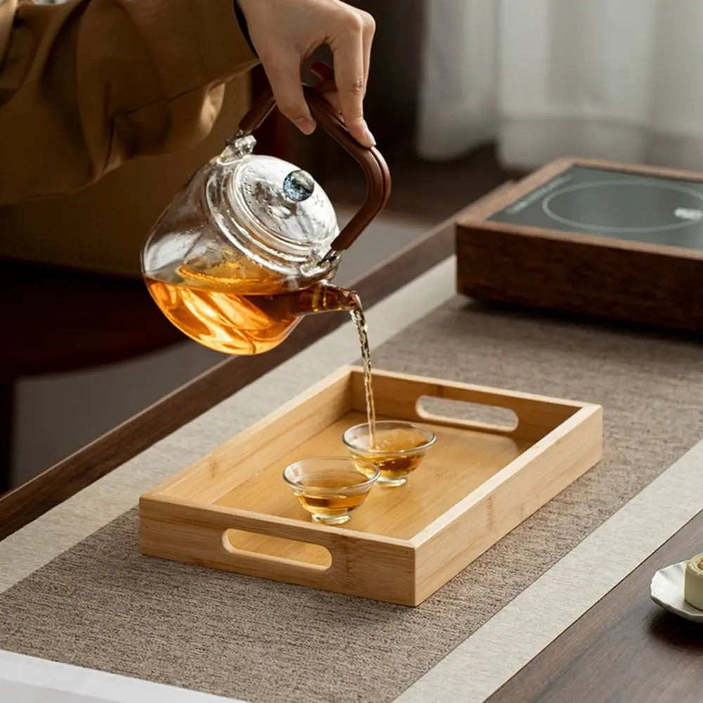 Decorate Tray Rectangular Bamboo Wooden Tray Walnut Color With Handle Serving Tray Display Plate Kitchen
