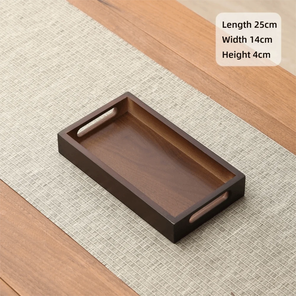 Decorate Tray Rectangular Bamboo Wooden Tray Walnut Color With Handle Serving Tray Display Plate Kitchen