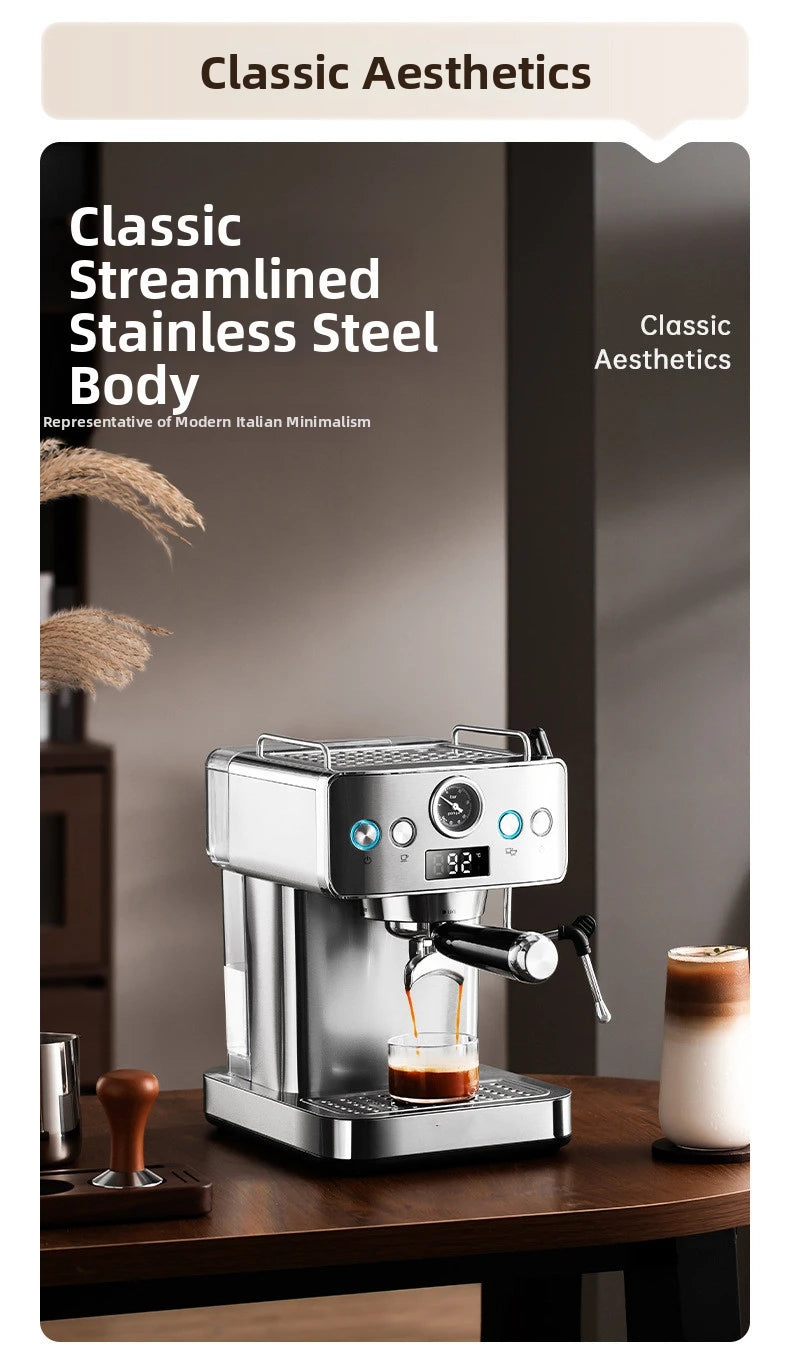 20Bar Semi-Automatic Espresso Machine - Compact Stainless Steel Coffee Maker with Steam Milk Frother for Home/Office, Italian