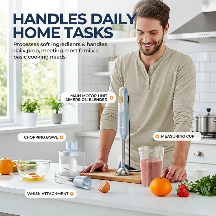 4-in-1 Handheld Stick Blender Set, Immersion Hand Blender with Stainless Steel Blades for Kitchen Food Mixing, Light Blue Novice