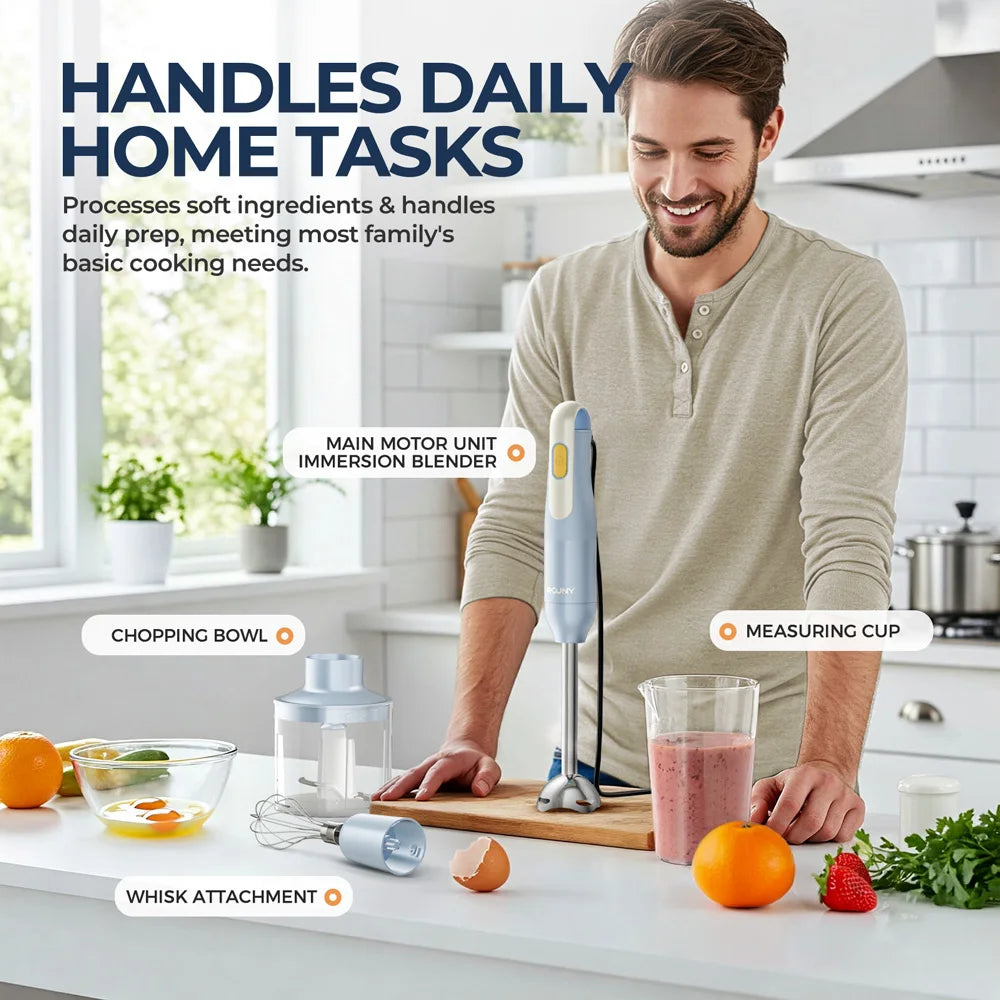 4-in-1 Handheld Stick Blender Set, Immersion Hand Blender with Stainless Steel Blades for Kitchen Food Mixing, Light Blue Novice