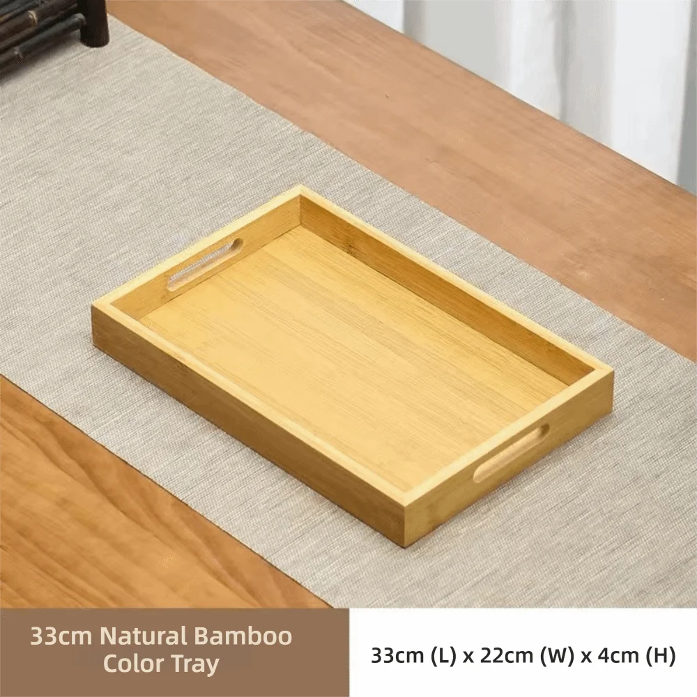 Decorate Tray Rectangular Bamboo Wooden Tray Walnut Color With Handle Serving Tray Display Plate Kitchen