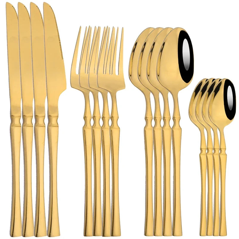 16pcs Dinnerware Set Stainless Steel Tableware Set Knife Fork Spoon Flatware Set Cutlery Set Knife Fork Spoon Tea Spoon