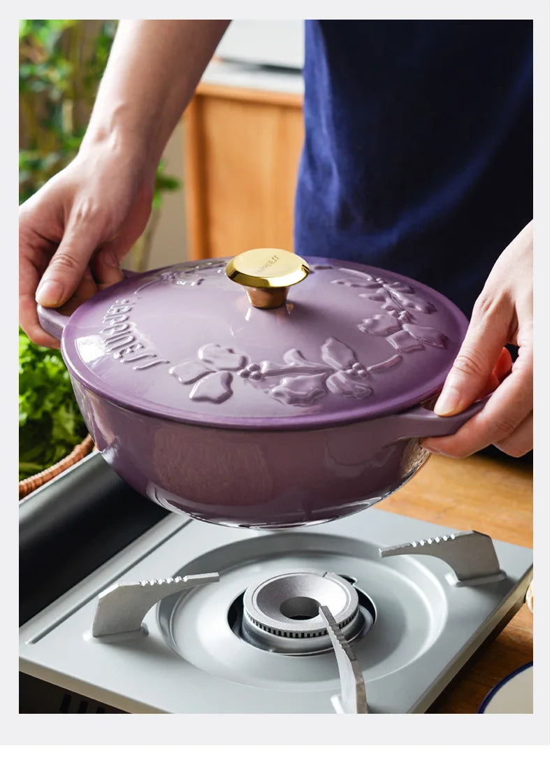 KITCHJOY 23cm Enameled Cast Iron Dutch Oven 2.8L Heavy Soup Pot Casserole Dish For Bread Baking And Stew Nonstick Braised Pot
