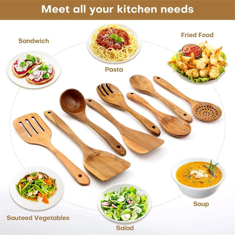Best Wooden Spoons for Cooking Acacia Wooden Kitchen Utensils Set Smooth Non Toxic Wood Cooking Spatula Turner Serving Spoon