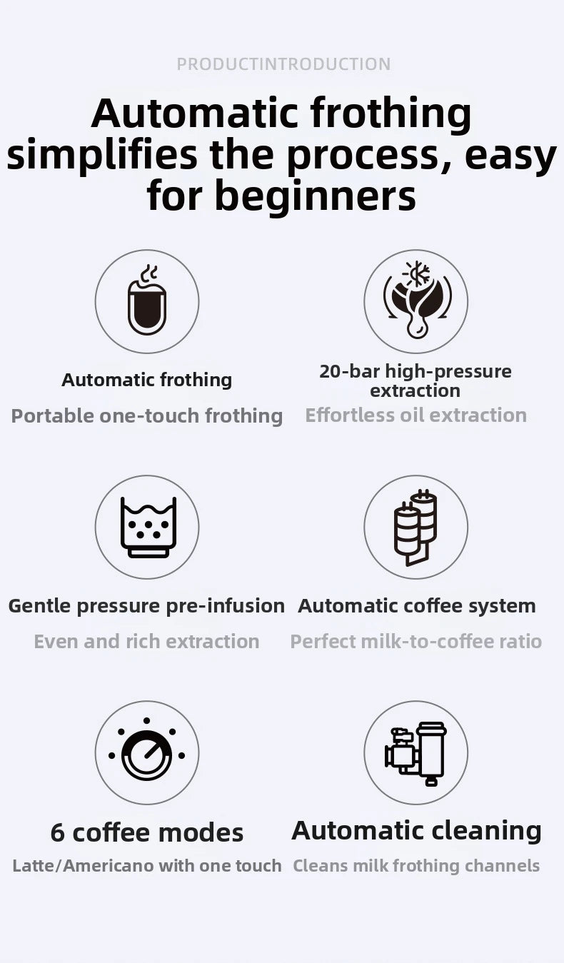 220V Touch Screen Coffee Machine for Home 20Bar Espresso Maker with Milk Frother Automatic Coffee Brewer Energy Saving