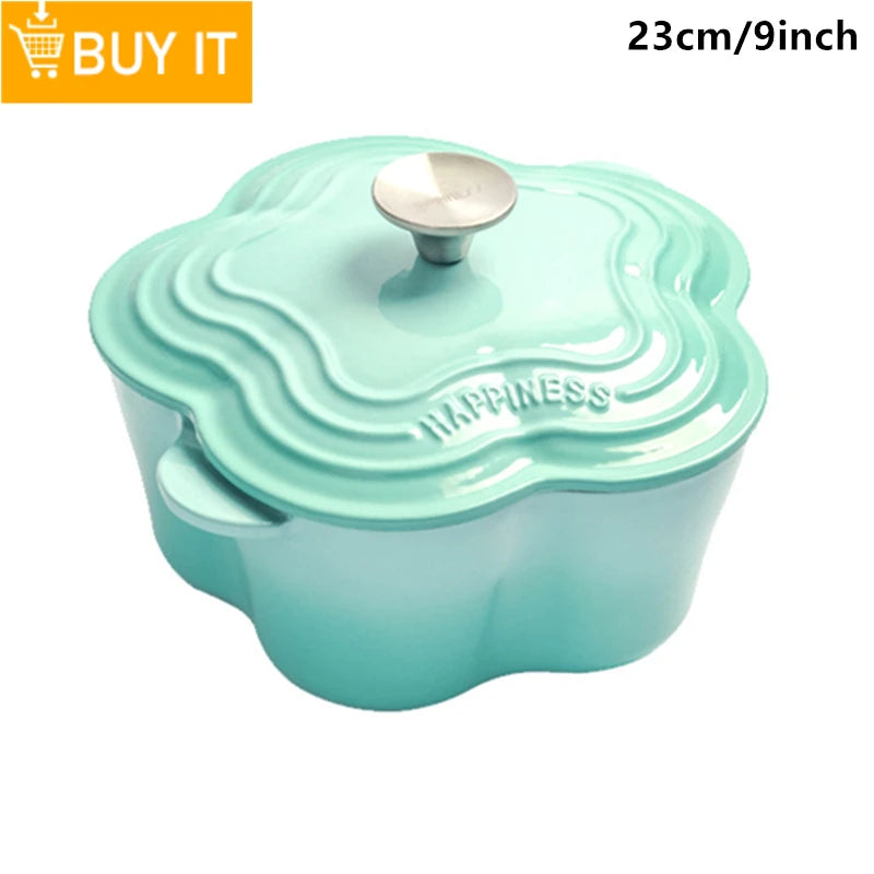 KITCHJOY 23cm Enameled Cast Iron Dutch Oven 2.8L Heavy Soup Pot Casserole Dish For Bread Baking And Stew Nonstick Braised Pot