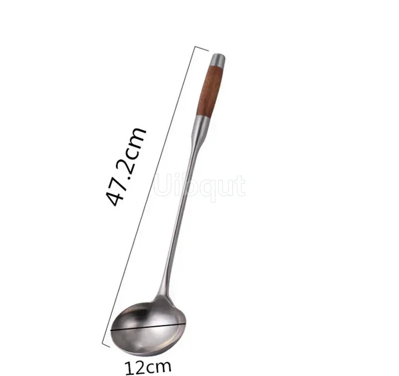 big long spatula shovel chef cooking cocina utensilios blade Kitchen Utensil Wooden Handle Stainless Steel Turner Soup Spoon wok