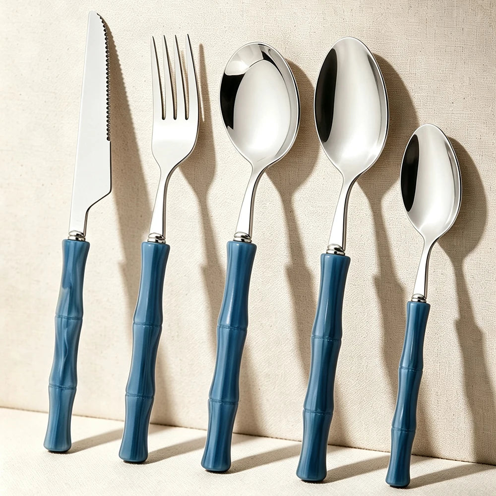 4Pcs Blue Silver Acrylic Handle Dinnerware Knife Fork Spoon Set Stainless Steels Cutlery Set Western Home Kitchen Flatware