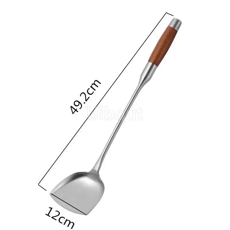big long spatula shovel chef cooking cocina utensilios blade Kitchen Utensil Wooden Handle Stainless Steel Turner Soup Spoon wok