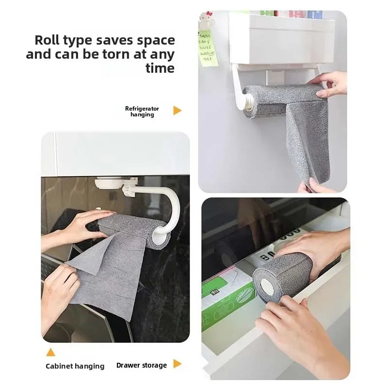 Tear-off Microfiber Cleaning Cloth Roll, Reusable Kitchen Dish Towels, Greaseproof Quick Drying Cleaning Rags