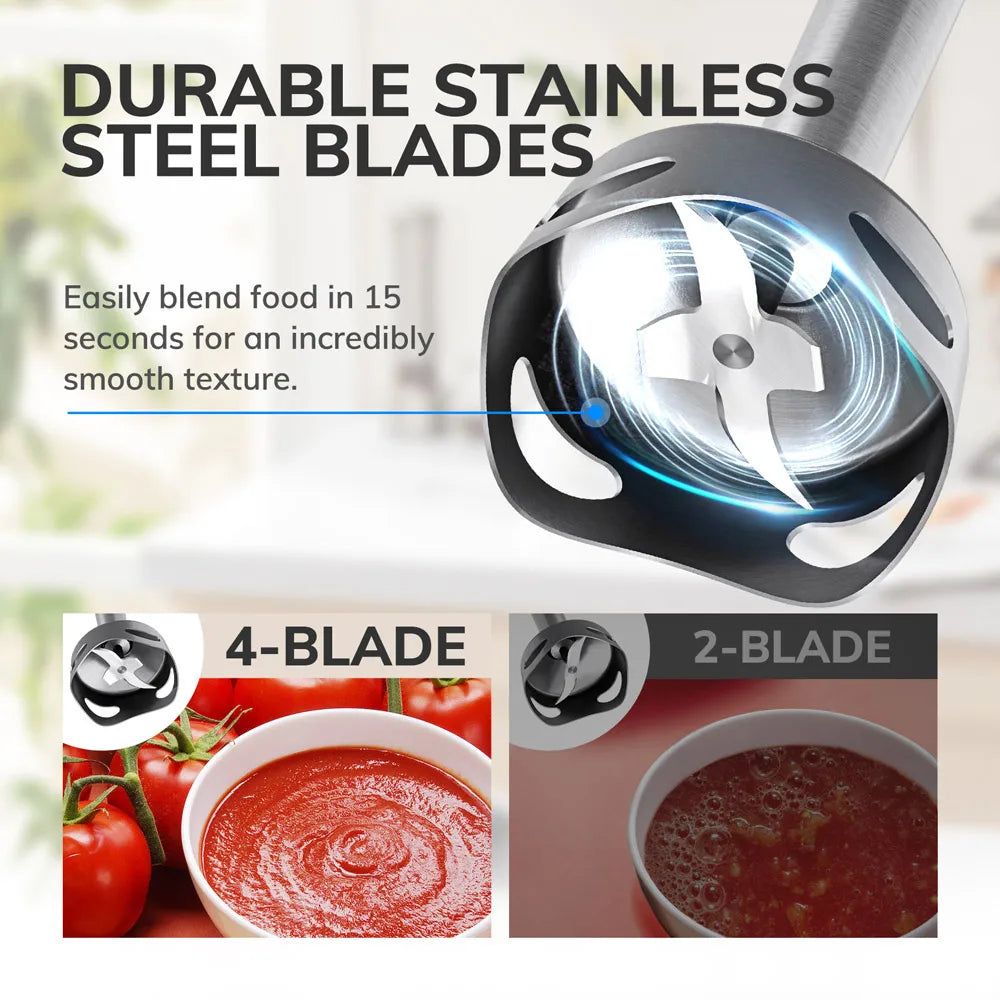 6-in-1 Multi-Purpose Immersion Hand Blender 1500W MAX, Electric Hand Held Stick Blender Stainless Steel Blades,Home & Kitchen