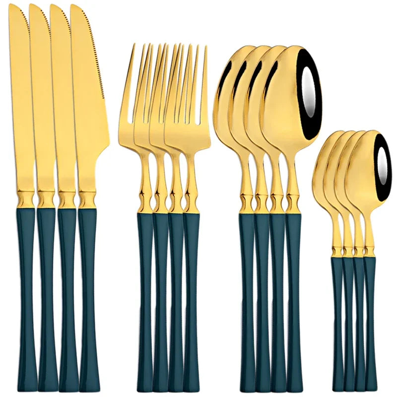 16pcs Dinnerware Set Stainless Steel Tableware Set Knife Fork Spoon Flatware Set Cutlery Set Knife Fork Spoon Tea Spoon