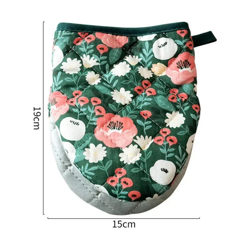 Bakeware Oven Mitts Kitchen Hot Resistant Heart-shaped Hand Clip Insulation Pad Flower Cotton Printed Baking Oven Gloves