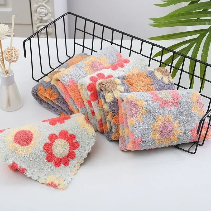 1-10Pcs 30X30CM Kitchen Cleaning Cloths Soft Absorbent Dishcloth Coral Sunflower Wiping Towel Rags Household Cleaning Cloth