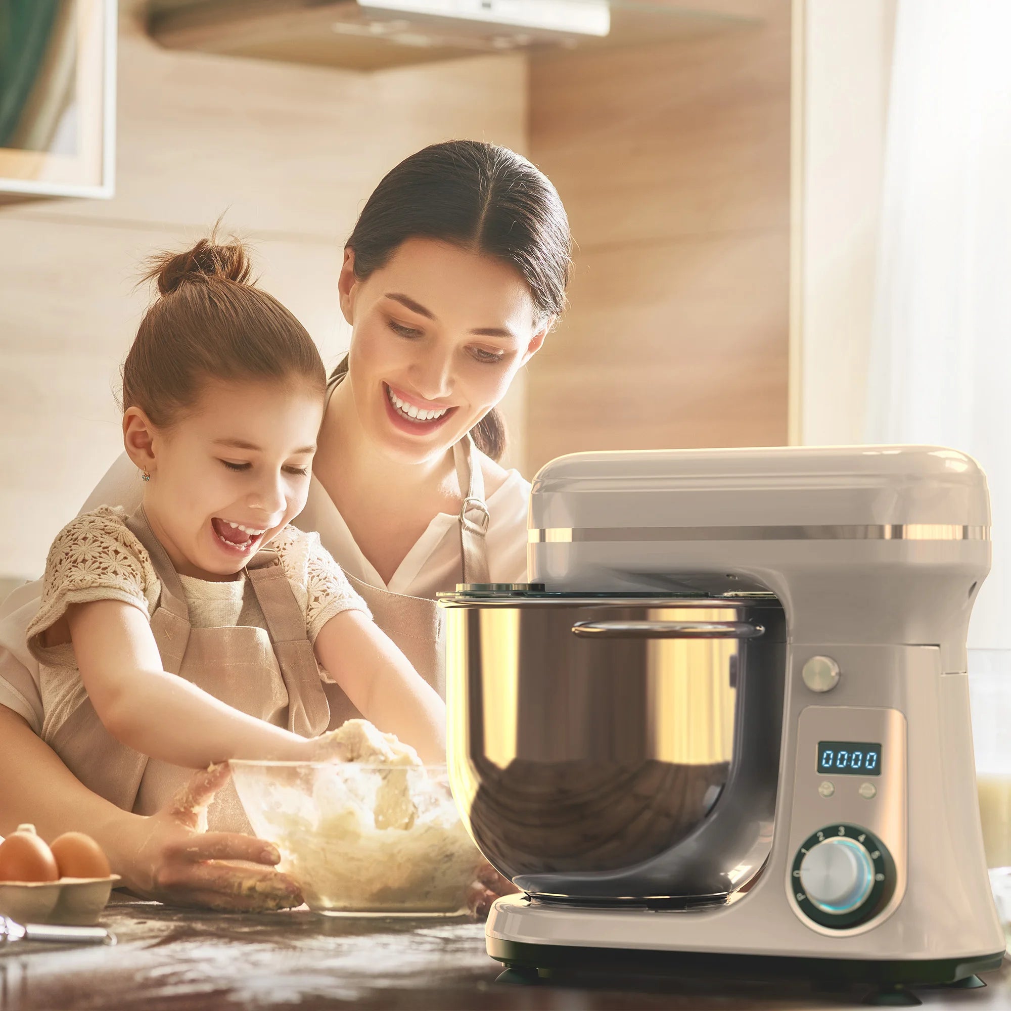 BioloMix 1200W Kitchen Stand Mixer with 6L Capacity Quiet DC Motor 6-Speed Functions for Blending Whisking And Kneading