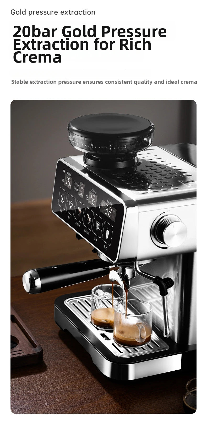 20Bar Espresso Machine with Milk Frother – Fully Automatic Coffee Maker, Built-in Grinder, Smart Touch Screen, for Home/Office