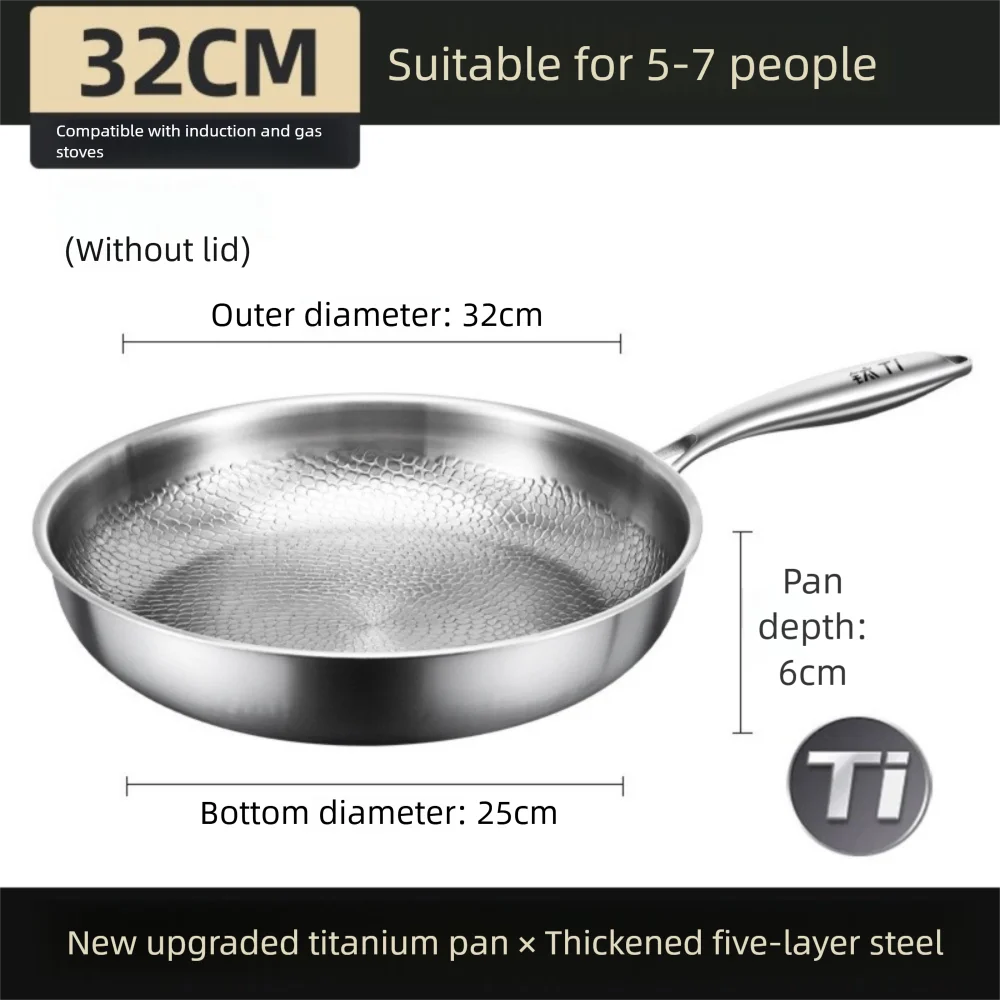 26/28/30/32cm Titanium Frying Pan Uncoated Non Stick Steak Frying Pan Thickened Fish Scale Hammer Pattern Kitchen Cookware