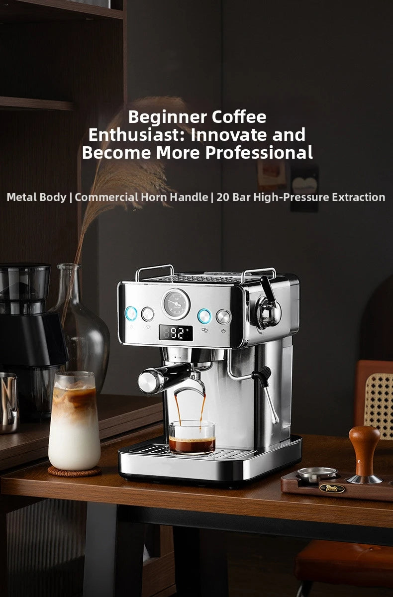 20Bar Semi-Automatic Espresso Machine - Compact Stainless Steel Coffee Maker with Steam Milk Frother for Home/Office, Italian