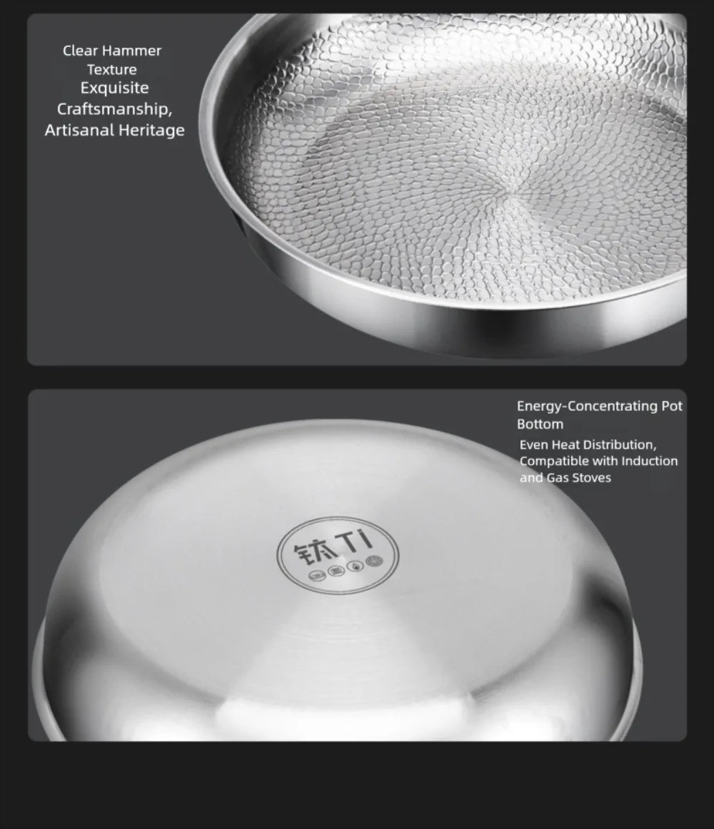 26/28/30/32cm Titanium Frying Pan Uncoated Non Stick Steak Frying Pan Thickened Fish Scale Hammer Pattern Kitchen Cookware