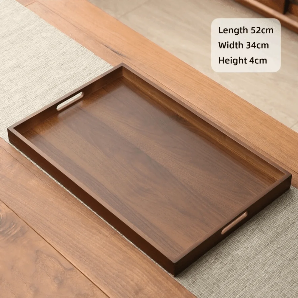 Decorate Tray Rectangular Bamboo Wooden Tray Walnut Color With Handle Serving Tray Display Plate Kitchen