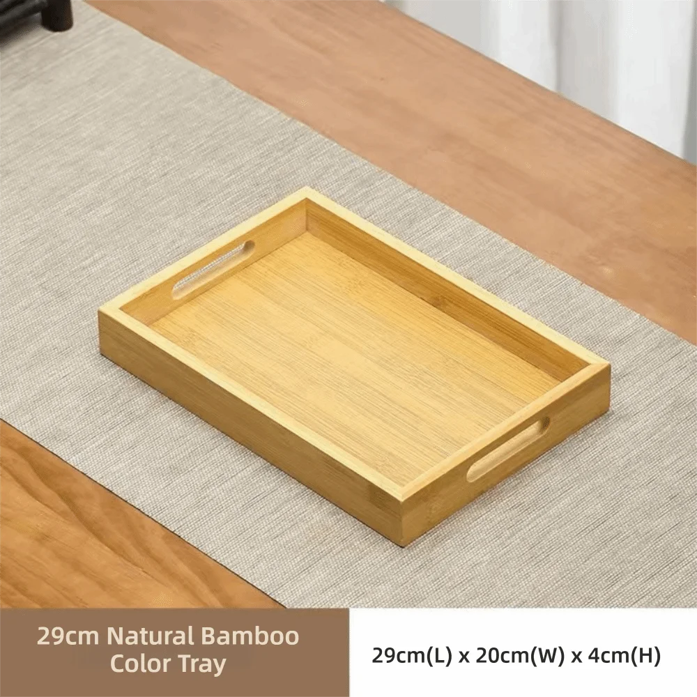 Decorate Tray Rectangular Bamboo Wooden Tray Walnut Color With Handle Serving Tray Display Plate Kitchen