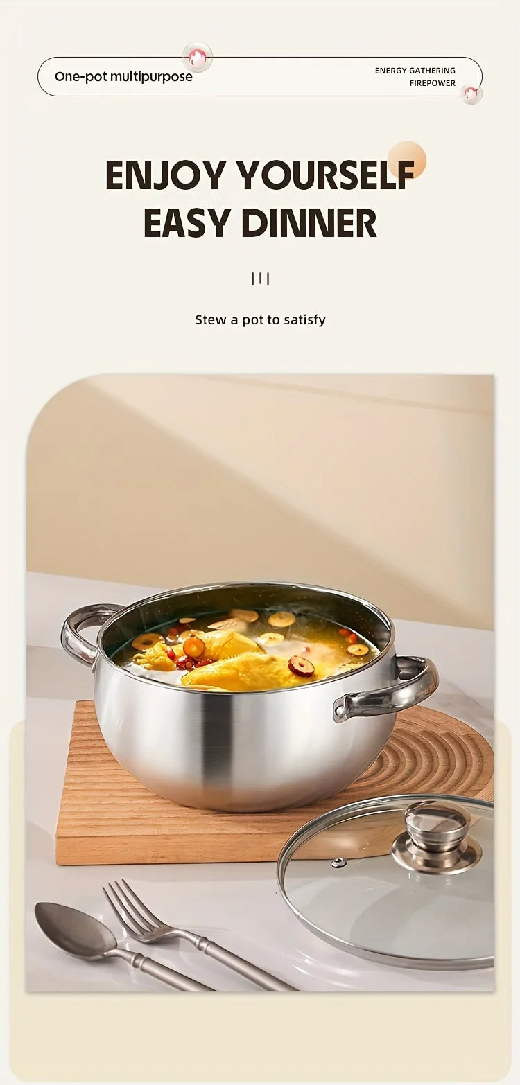 3pcs Stainless Steel Cookware Set with Lids - Induction Compatible, Thick Walls for Even Heating, Dual Handles & Covers ，