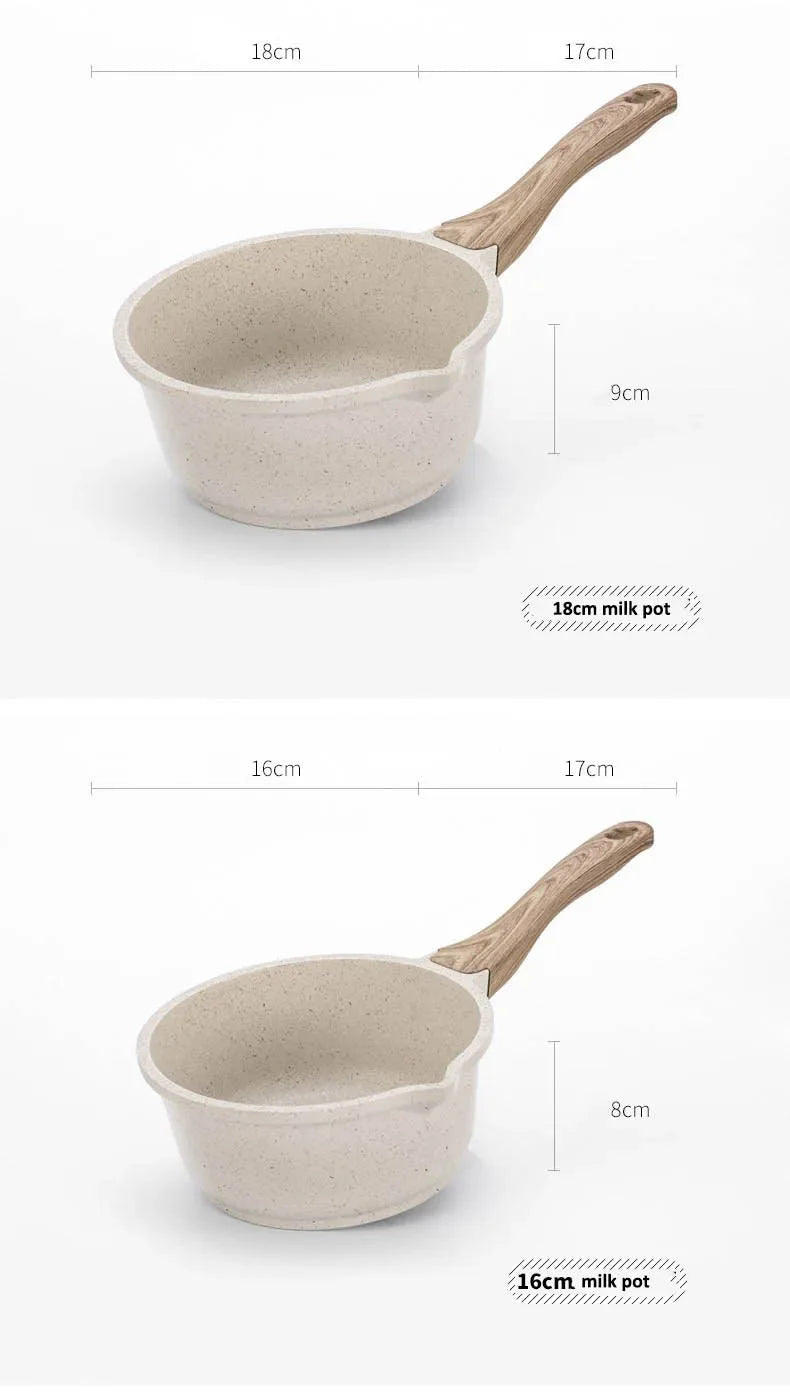 Non-Stick Frying Pan Set Maifan Stone Kitchen Soup Pot Milk Pan with Wooden Handle Pot Cookware Set Cooking Utensils for Kitchen