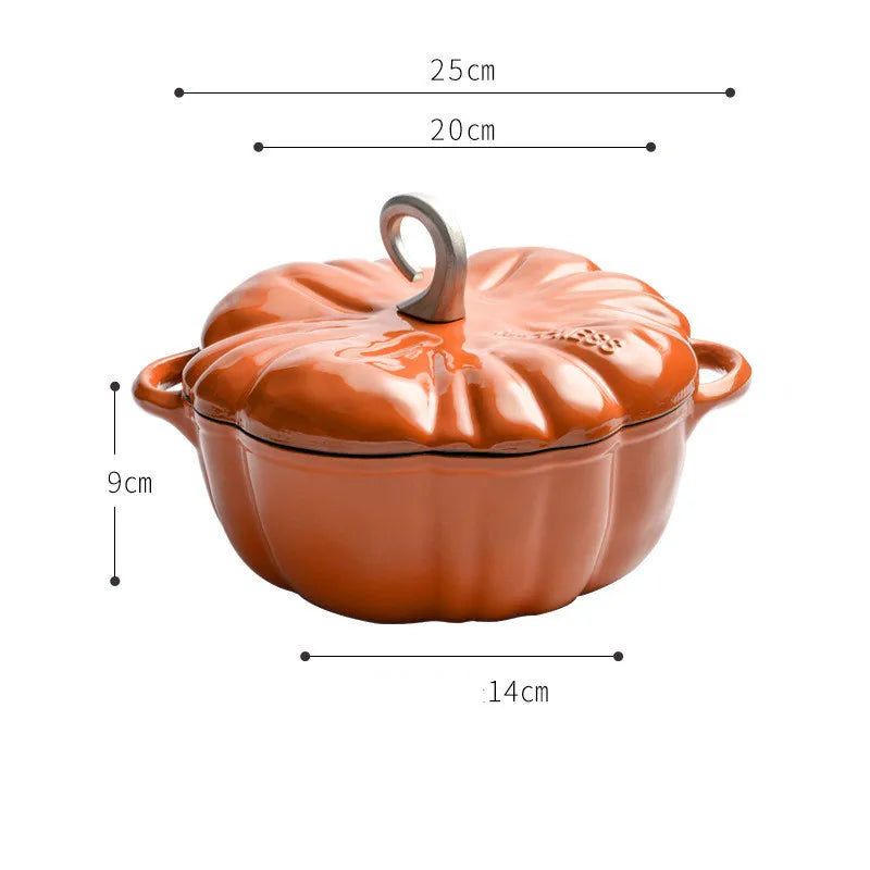 Pumpkin Enameled Cast Iron Dutch Oven 1.9L Enamel Coated Cookware NonStick Enamel Pot Casserole Dish 7.9inch for All Heat Source