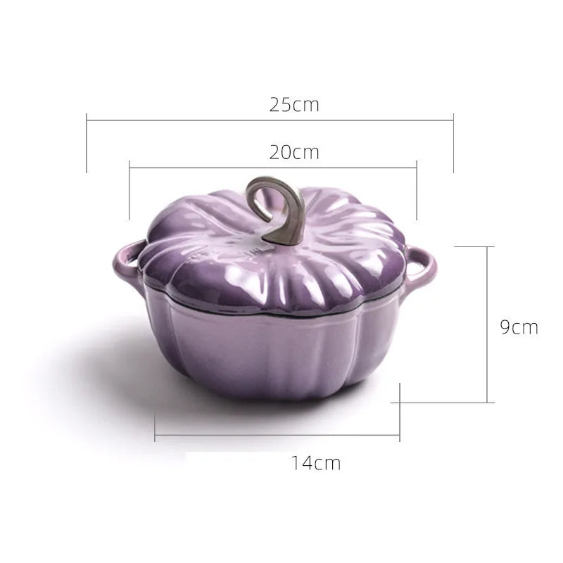Pumpkin Enameled Cast Iron Dutch Oven 1.9L Enamel Coated Cookware NonStick Enamel Pot Casserole Dish 7.9inch for All Heat Source