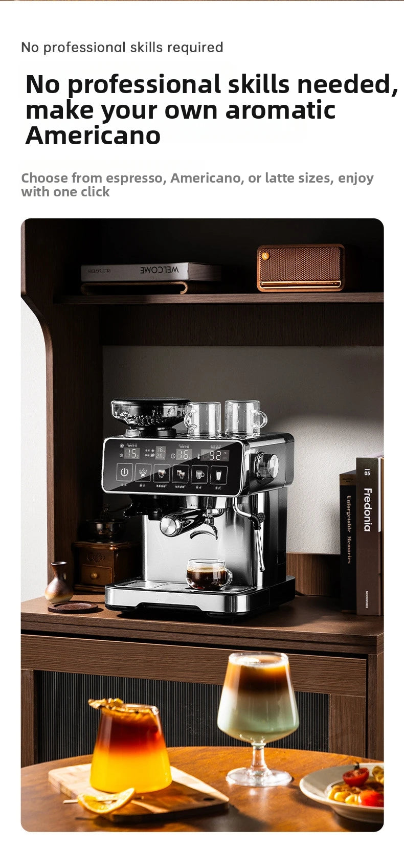 20Bar Espresso Machine with Milk Frother – Fully Automatic Coffee Maker, Built-in Grinder, Smart Touch Screen, for Home/Office