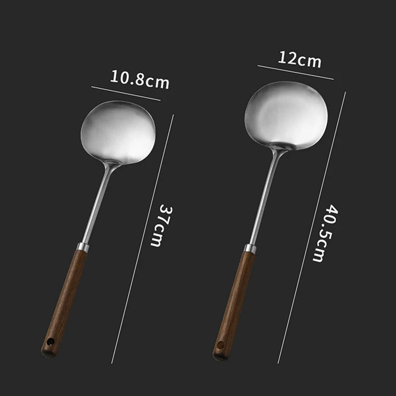 Stainless Steel Wok Spatula Chef-specific Cooking Spoon Wooden Long Handle Mushroom Shovel Kitchen Cooking Utensils