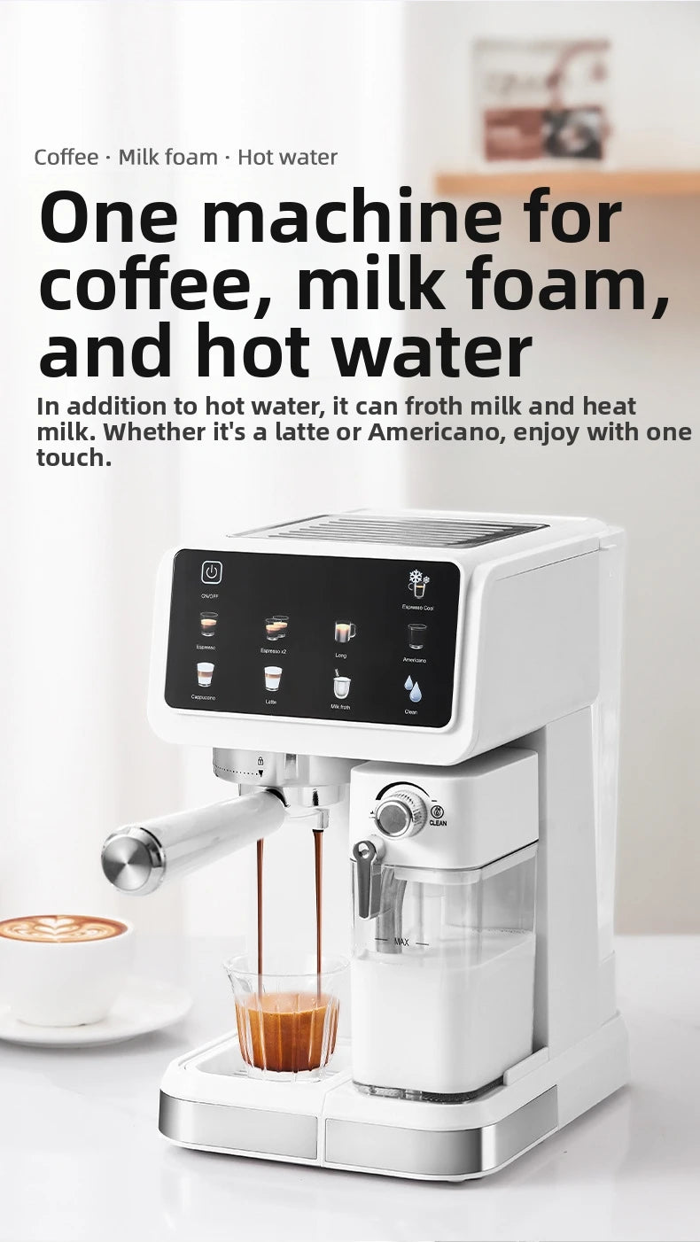 220V Touch Screen Coffee Machine for Home 20Bar Espresso Maker with Milk Frother Automatic Coffee Brewer Energy Saving