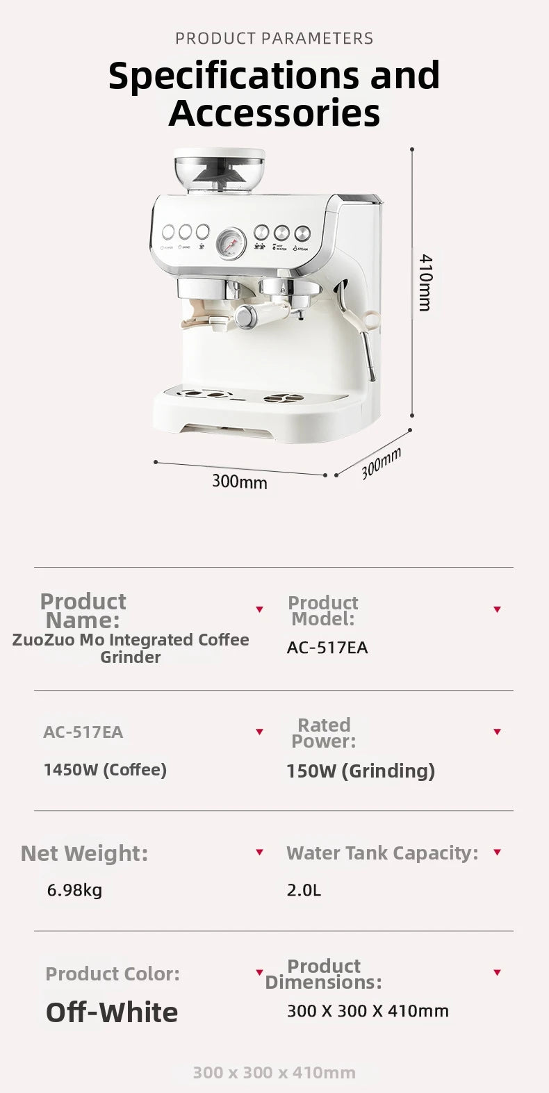 Electric Coffee Grinder&Maker Machine-20Bar Pressure, Built-in Burr Grinder, Programmable Brewing, for Espresso/Latte/Cappucino