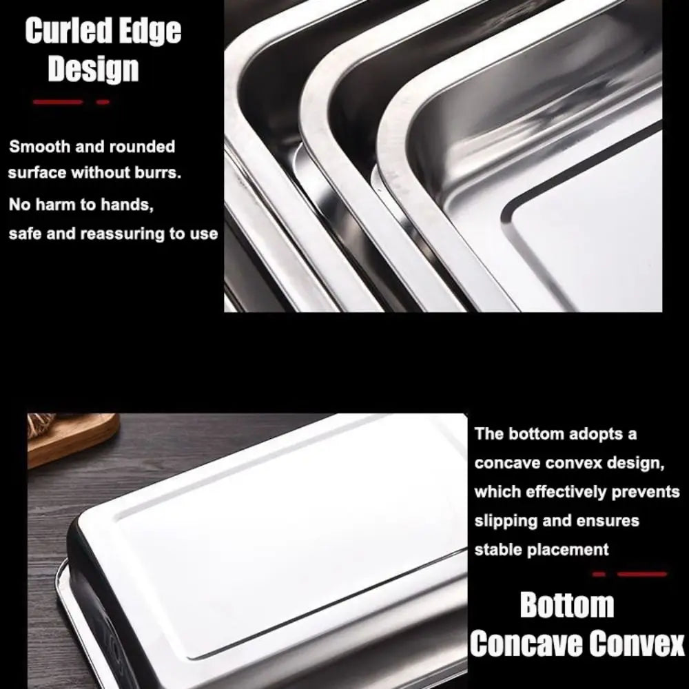 New Stainless Steel Tea Tray Rectangle Japanese Style Serving Plate Barbecue Plate Home Office