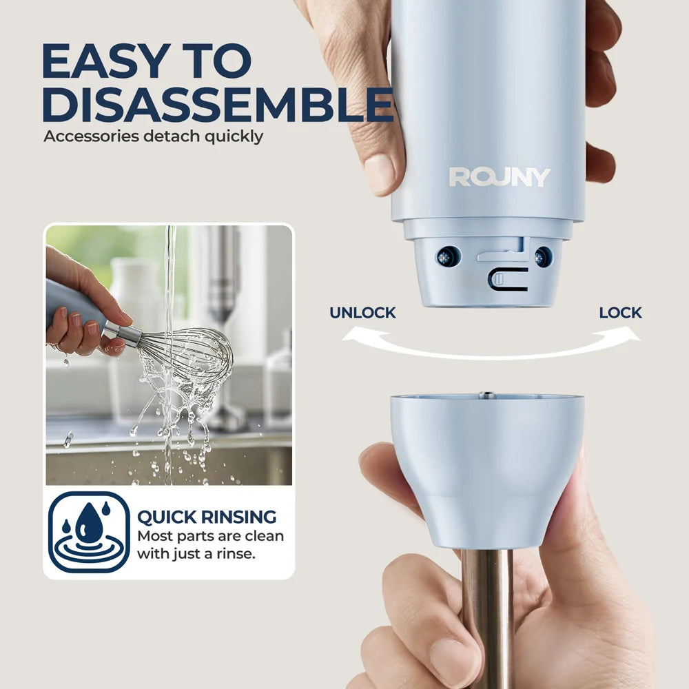 4-in-1 Handheld Stick Blender Set, Immersion Hand Blender with Stainless Steel Blades for Kitchen Food Mixing, Light Blue Novice