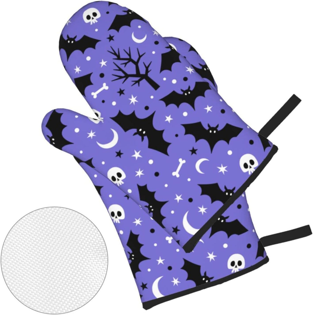 Oven Mitts and Pot Holders Sets 4 Piece Halloween Bat Skull Moon Star Oven Gloves Heat Resistant Non-Slip for Kitchen Cooking