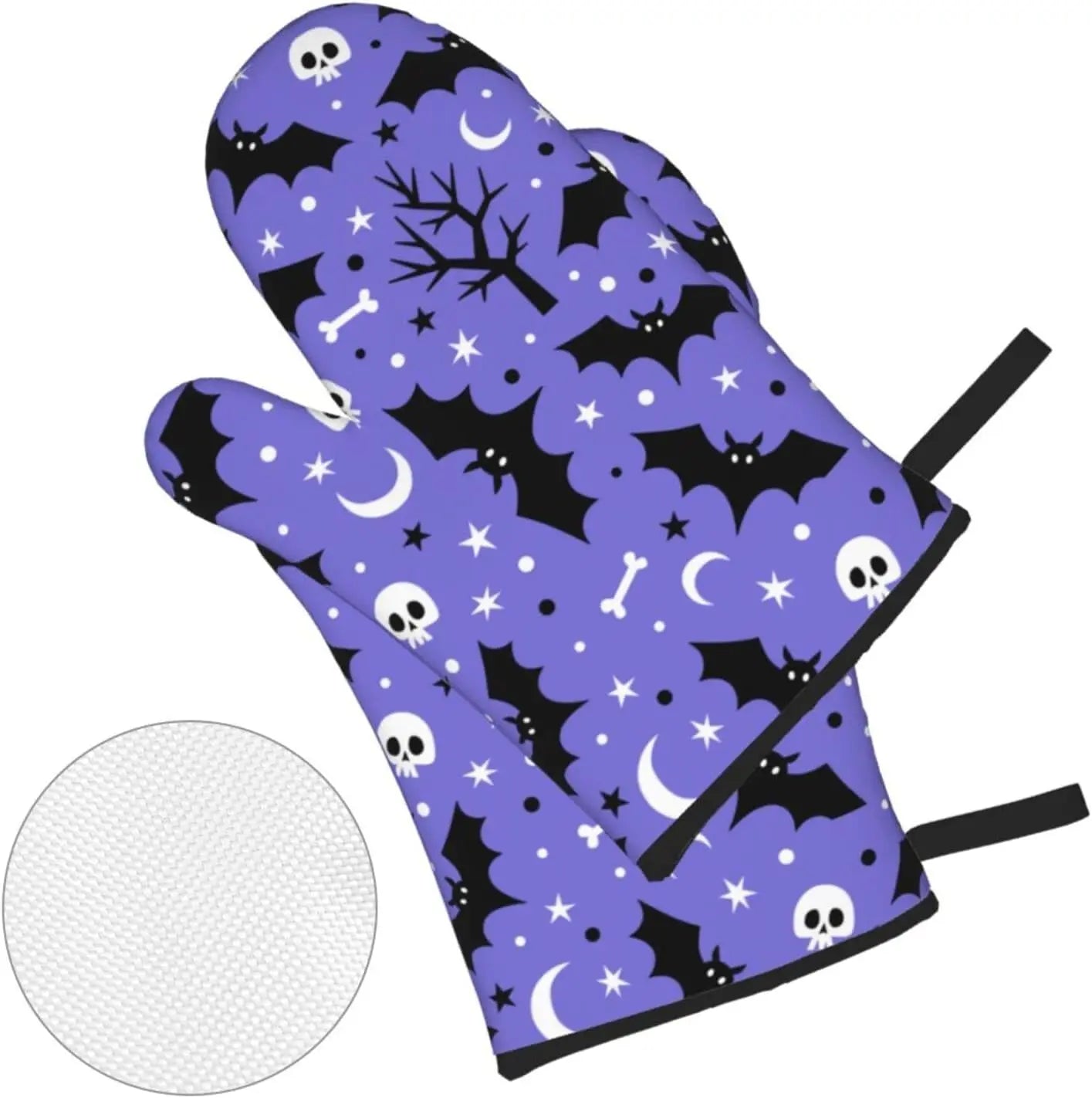 Oven Mitts and Pot Holders Sets 4 Piece Halloween Bat Skull Moon Star Oven Gloves Heat Resistant Non-Slip for Kitchen Cooking
