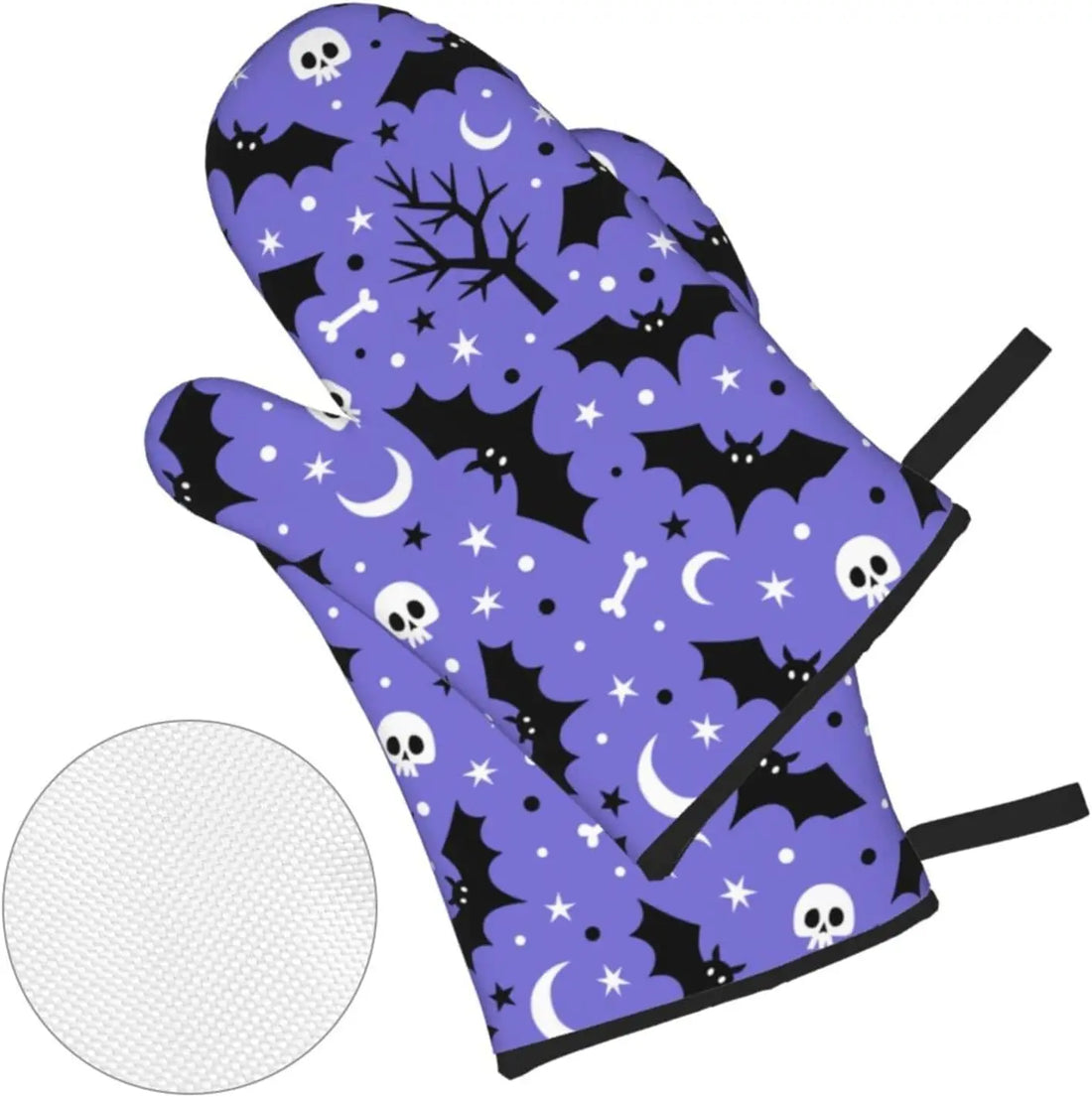 Oven Mitts and Pot Holders Sets 4 Piece Halloween Bat Skull Moon Star Oven Gloves Heat Resistant Non-Slip for Kitchen Cooking