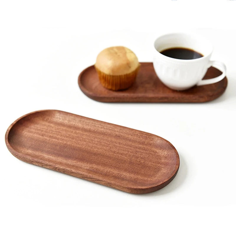 Hot Sale 1PC Wooden Serving Trays Oval Wood Tray Platters for Serving Food Dishes Dinner Plates Solid Wood Round Dessert Plate