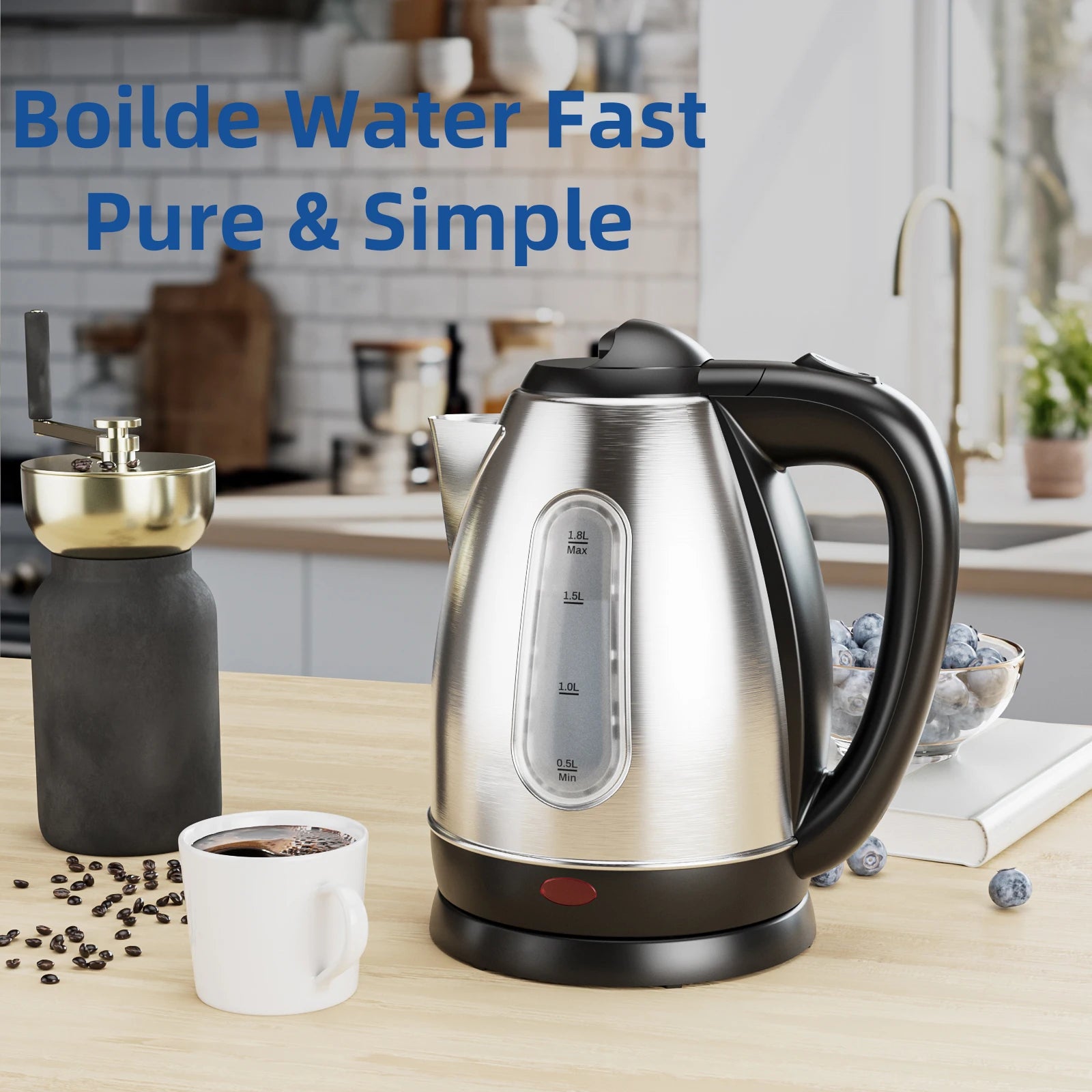 Electric Kettle, 1.8L Tea Kettle With LED Indicator, Auto Shut-Off and Boil-Dry Protection, Stainless Steel, 2200W