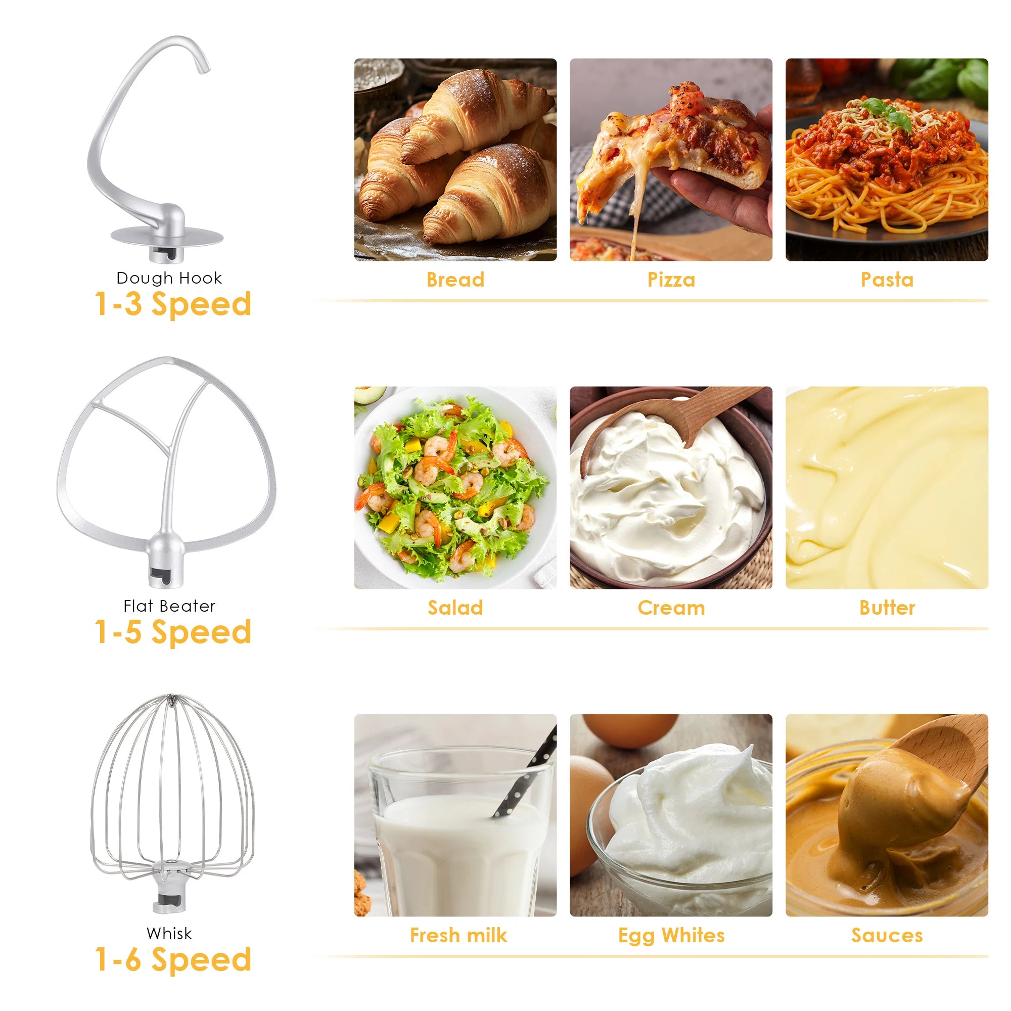 BioloMix 1200W Kitchen Stand Mixer with 6L Capacity Quiet DC Motor 6-Speed Functions for Blending Whisking And Kneading