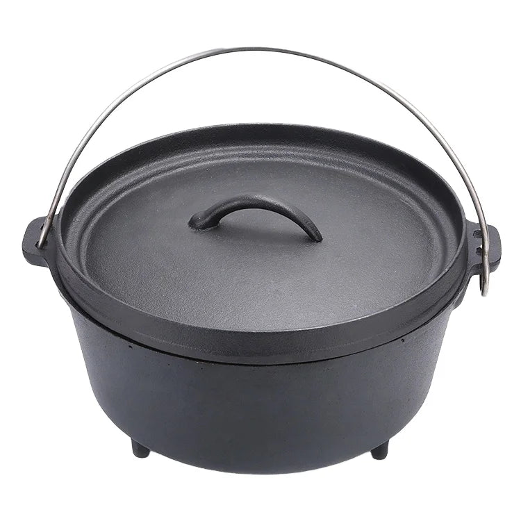 Cast Iron Dutch Pot Uncoated Thickened Camping Saucepan Handle Holder BBQ Pot Crock Pot Soup Stew